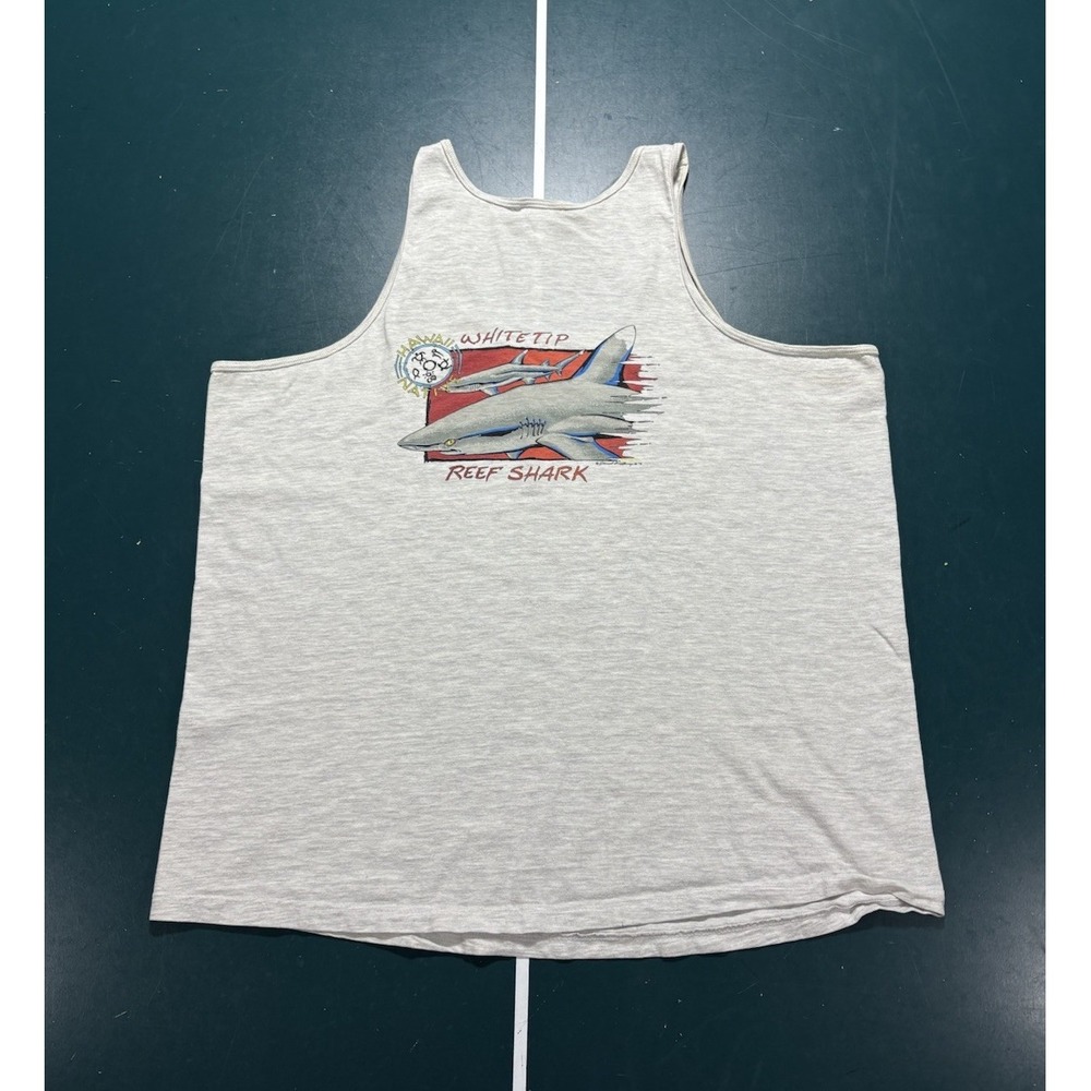 Vtg 80s Crazy Shirts Hawaii Tank Top Shirt Men's Large White Tip Reef Shark USA